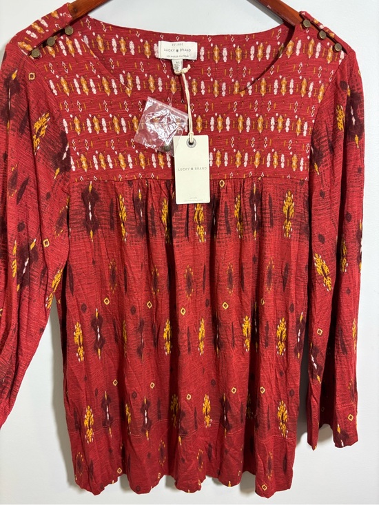 Lucky Brand Tops - NWT Burnt Orange Top Viscose Lucky Brand Ikat Boho Fall Tunic Flowy M